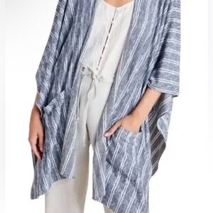 Saturday/Sunday by Anthropologie Blue and White Striped Kimono Cardigan - OS